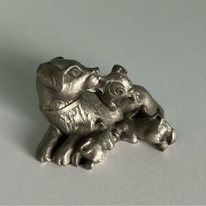 Vintage Hudson Fine Pewter Figurine— Mother Dog With Puppies